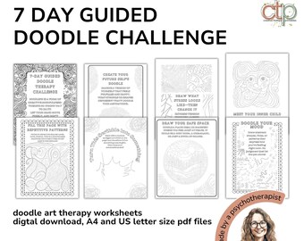Doodle Challenge; Art Therapy Printables, 7 Days of Relaxing Drawing Worksheets for Mindfulness & Healing