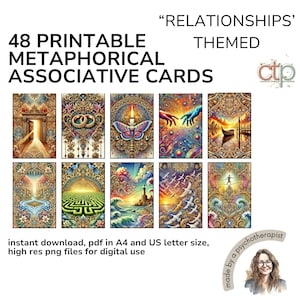 Cartes métaphoriques, images symboliques imprimables sur le thème des relations pour le coaching, la thérapie et l'auto-réflexion Tarot Oracle PDF + PNG