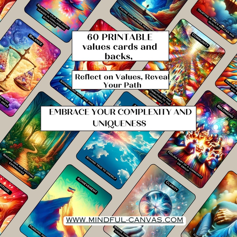 Printable Values Cards for Self Awareness, Exploration, Personal Growth, Therapy Gifts ...