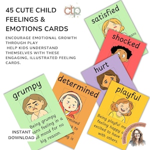 Childrens Emotions Flash Cards, Feelings & Facial Expressions Printable PDF for Homeschoolers, Calm Corner, Parent + Teacher Autism Resource