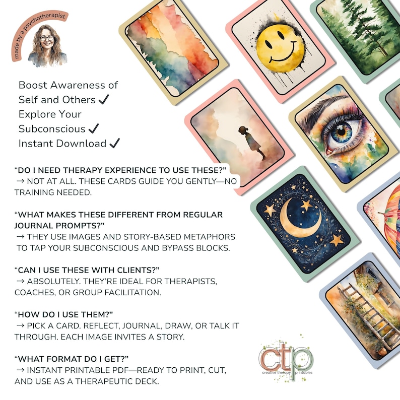 Narrative Therapy Card Deck: Printable Metaphorical Prompts for Emotional Healing & Self-Discovery | PDF Metaphor Cards