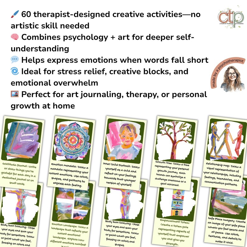 Art Therapy Cards PDF for Emotional Healing & Self-Discovery - 60 Printable Worksheets