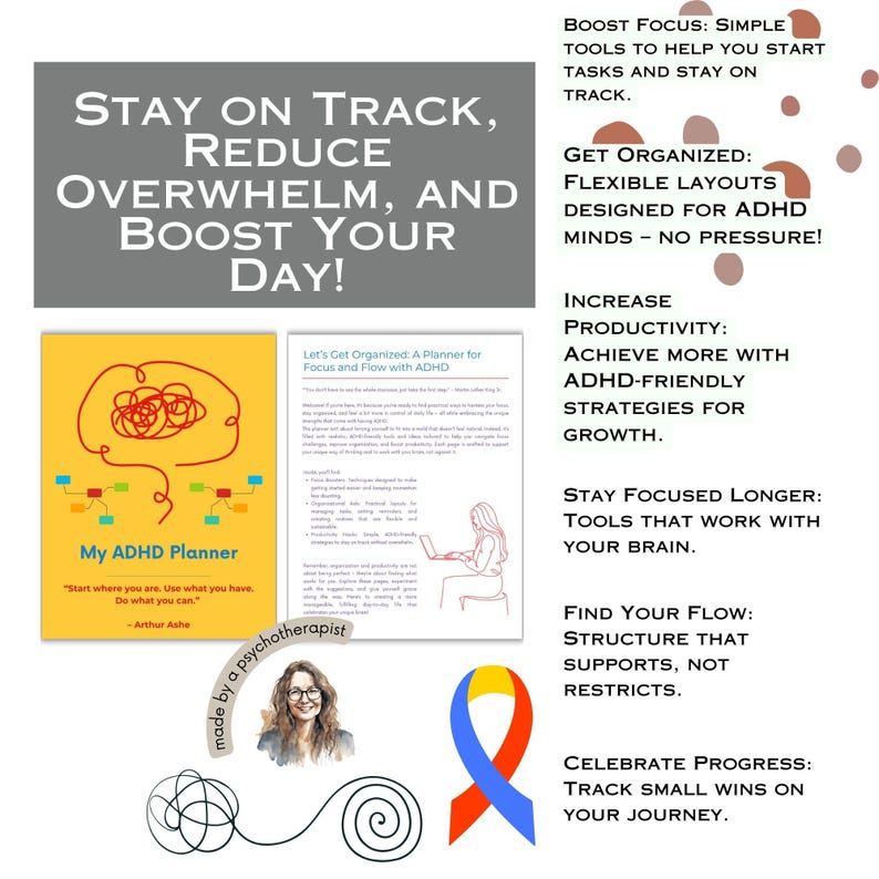 Printable ADHD Daily Planner Undated Journal & Productivity Tool for