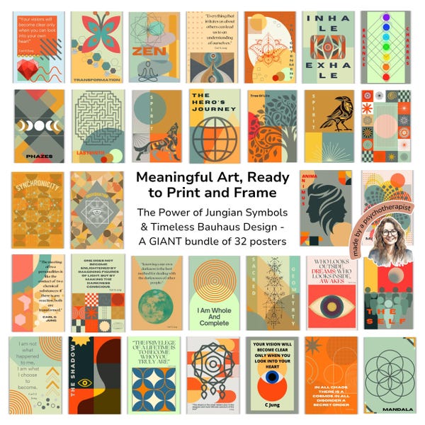 Jungian Therapy Posters: Mid-Century Modern Psychology Art (Digital Download)