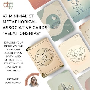 Carte metaforiche / Terapia digitale, cura di sé, tarocchi, oracolo / Clipart di meditazione minimalista e strumento di bacheca della visione / Download PNG + PDF