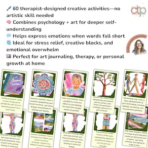 Art Therapy Cards for Mental Health. A printable tool for therapists, journal lovers,  educators. Pocket sized creative expression self help