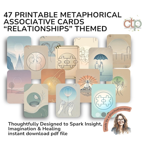 Metaphorical Cards: Minimalist Printable Self Awareness Tarot Oracle Art (PDF + PNG)