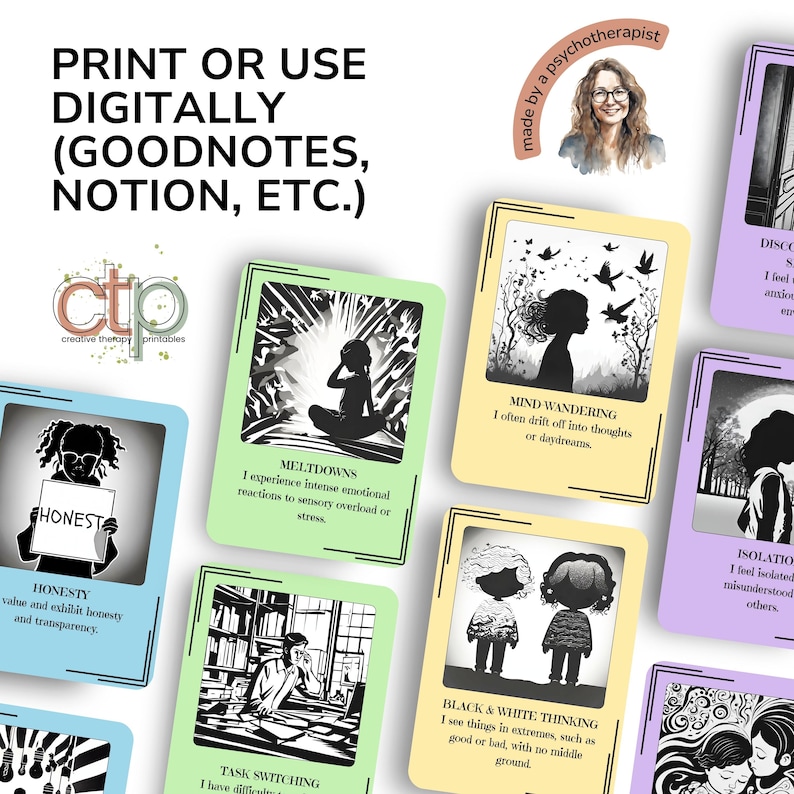 Neurodivergent Support Cards - ADHD + Autism Emotions and Feelings, Printable Therapy Cards & Neurodiversity Hints