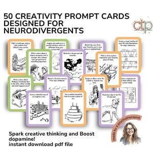 Creative Exploration for ADHD Printable Flash Card Set, Expressive Card Mix | Tekentips, verhaalstarters, kunst en dagboekuitdagingen