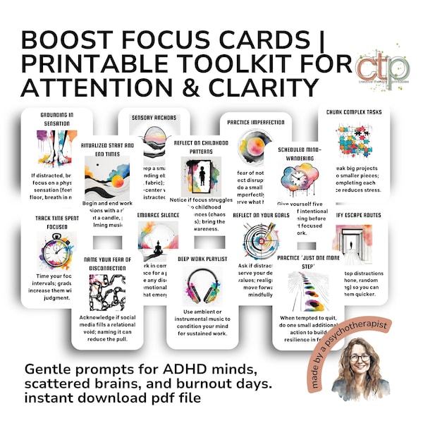 Concentration Cards To Boost Focus: Suitable for ADHD Therapy Resources (Printable)