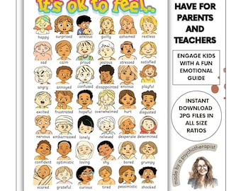Feelings Chart Poster: Emotion Faces for Kids, Classroom Decor (PDF)