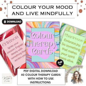 Tarjetas de atención plena para cromoterapia: 40 tarjetas de afirmación imprimibles para arteterapia / Descarga digital (A4 y PDF)