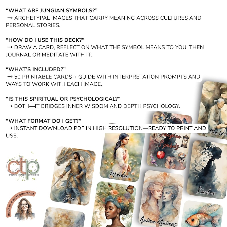 Mythic Archetypes Symbol Cards: Printable Oracle Deck for Shadow Work ...