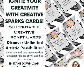 Cartões de Ideias Criativas: 50 sugestões imprimíveis para estratégias criativas e brainstorming. Ferramenta em PDF para download imediato.