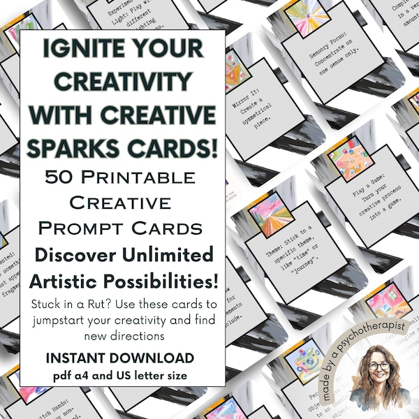 Creative Idea Cards, 50 Printable Prompts for Creative Strategies & Brainstorming. An instant download PDF Tool