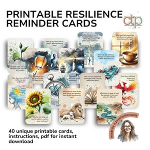 Recurso de resiliencia; Tarjetas de afirmaciones imprimibles / 40 sugerencias diarias para fortalecer las emociones, la autocompasión y el bienestar mental