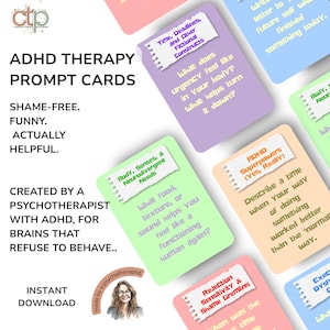 Aanwijzingen voor ADHD-therapie | Afdrukbare dagboekkaarten voor neurodivergente tieners en volwassenen | Uitvoerende functie, zelfvertrouwen, copingtools pdf