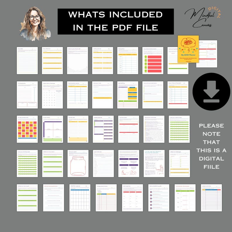 Printable ADHD Daily Planner Undated Journal & Productivity Tool for