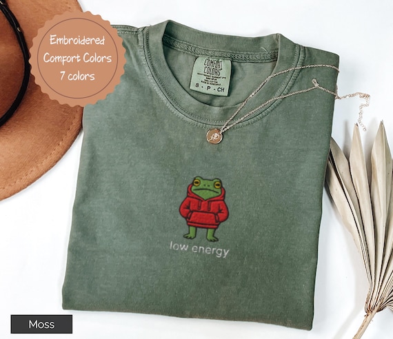 Embroidered Frog T-Shirt | Low Energy Tee | Comfort Colors Shirt  Gift