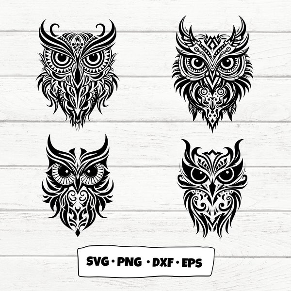 Owl SVG Bundle, Owl Vector, Printable Owl Art, Birds Clipart Bundle, Owl Tattoo SVG, Owl Clipart, Owl Silhouette, Owl Cut File, Owl Head Svg