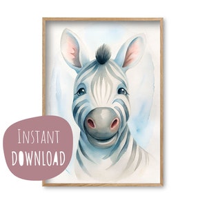 Póster infantil "Zeki Zebra" Póster para imprimir Descarga instantánea cuadros digitales de pared habitación infantil decoración habitación bebé cartel de animales personalizable