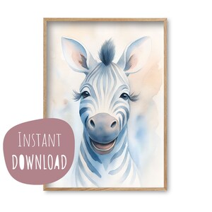 Póster infantil "Zoe Zebra" Póster para imprimir Descarga instantánea cuadros digitales de pared habitación infantil decoración habitación bebé cartel de animales personalizable