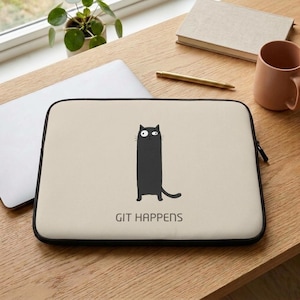 Humorvolle Laptoptasche: Git Happens Katze, minimalistisches Neopren 13″/15″