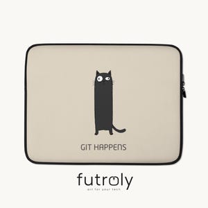 Capa para laptop com humor: Gato "Git Happens", neoprene minimalista de 13"/15"