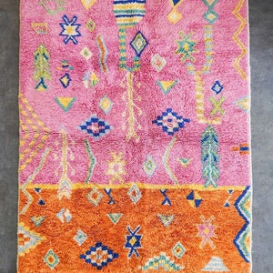 Tapis Boujaad rose personnalisé, tapis marocain orange, tapis en laine à poils doux, tapis berbère marocain