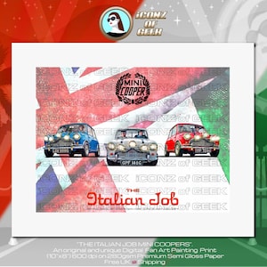 The Italian Job - Mini Cooper - Michael Caine - Retro Fan Art Poster Print