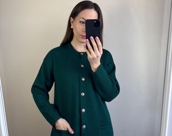 Vintage Dunkelgrüne Strickjacke, Grösse L