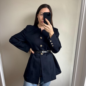 Vintage navy blue wool blazer, elegant and classy jacket, size XL