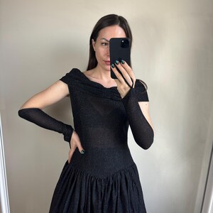 90s handmade black glitter dress, vintage party dress, size S-M