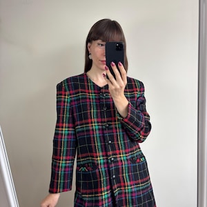 90s Vintage plaid wool button blazer - jacket, size M
