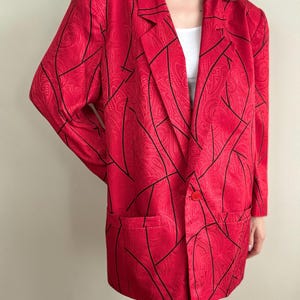 Vintage silk red striped geometric paisley pattern long blazer