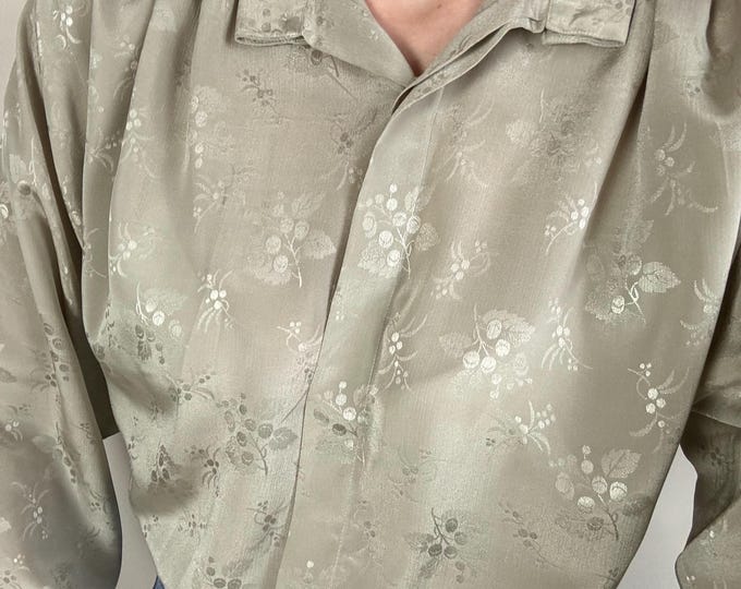 Vintage Earth Green Sheer Long Sleeve Blouse Work/ Play