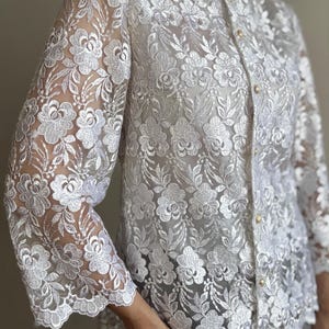 Vintage Handmade white lace blouse, elegant women’s blouse with crew neck, size M L