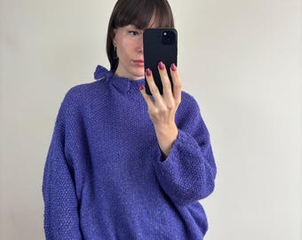 Vintage Purple Knit Sweater | Oversized 80s Slouchy Jumper | Cozy Textured Knit Pullover