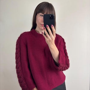 Handmade Vintage Wool Sweater: Retro Cherry Red Pullover