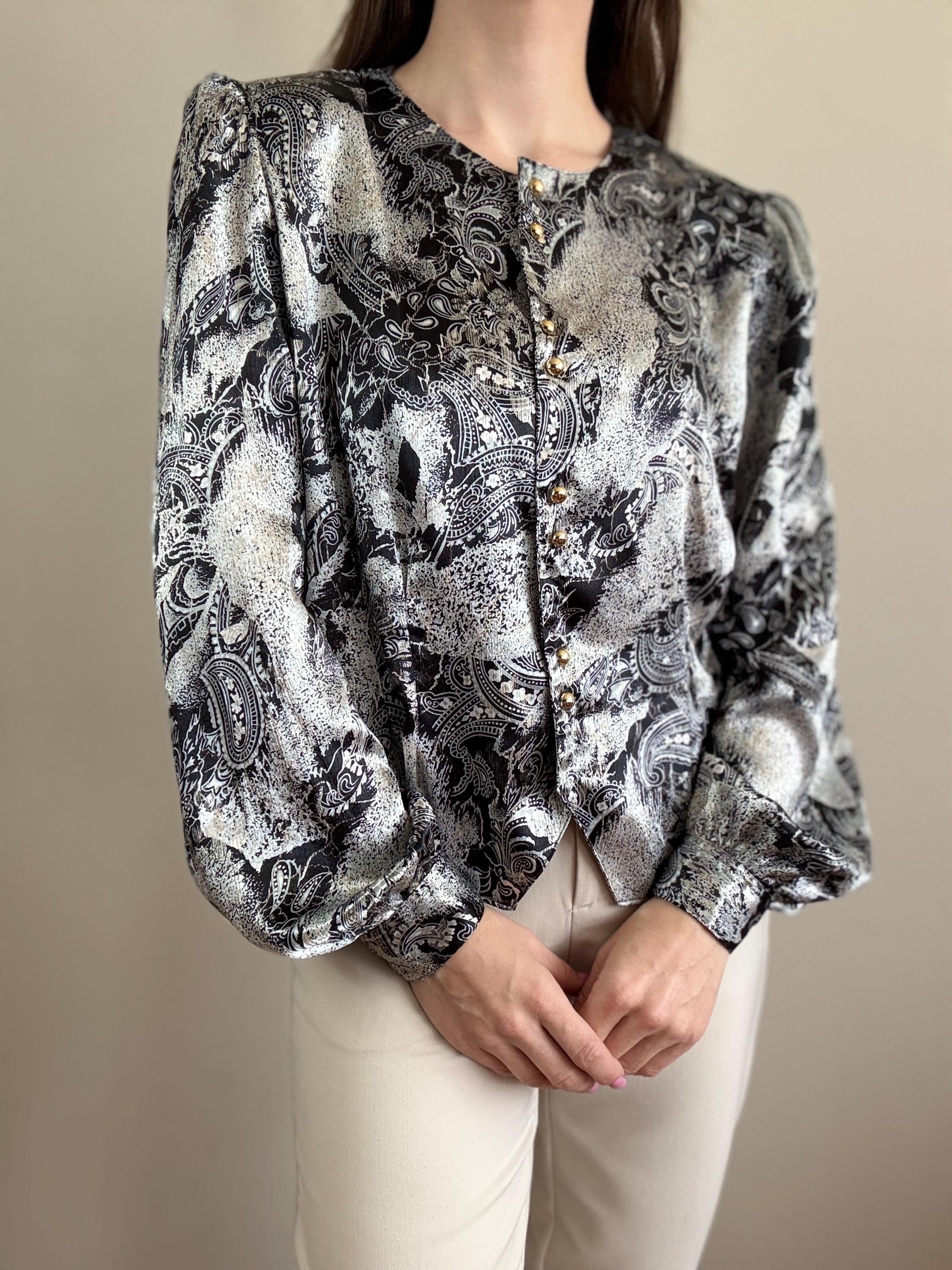 Chemise Yessica Taille 48 Noir Et Gris à Fleurs - Viscose, Vintage, Excellent état