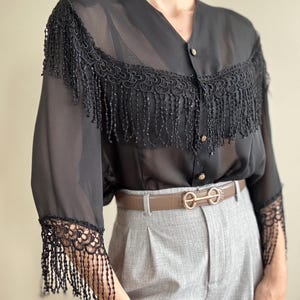 Vintage black semi sheer blouse