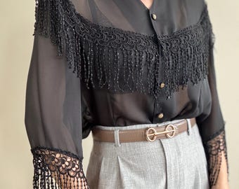 Vintage black semi sheer blouse