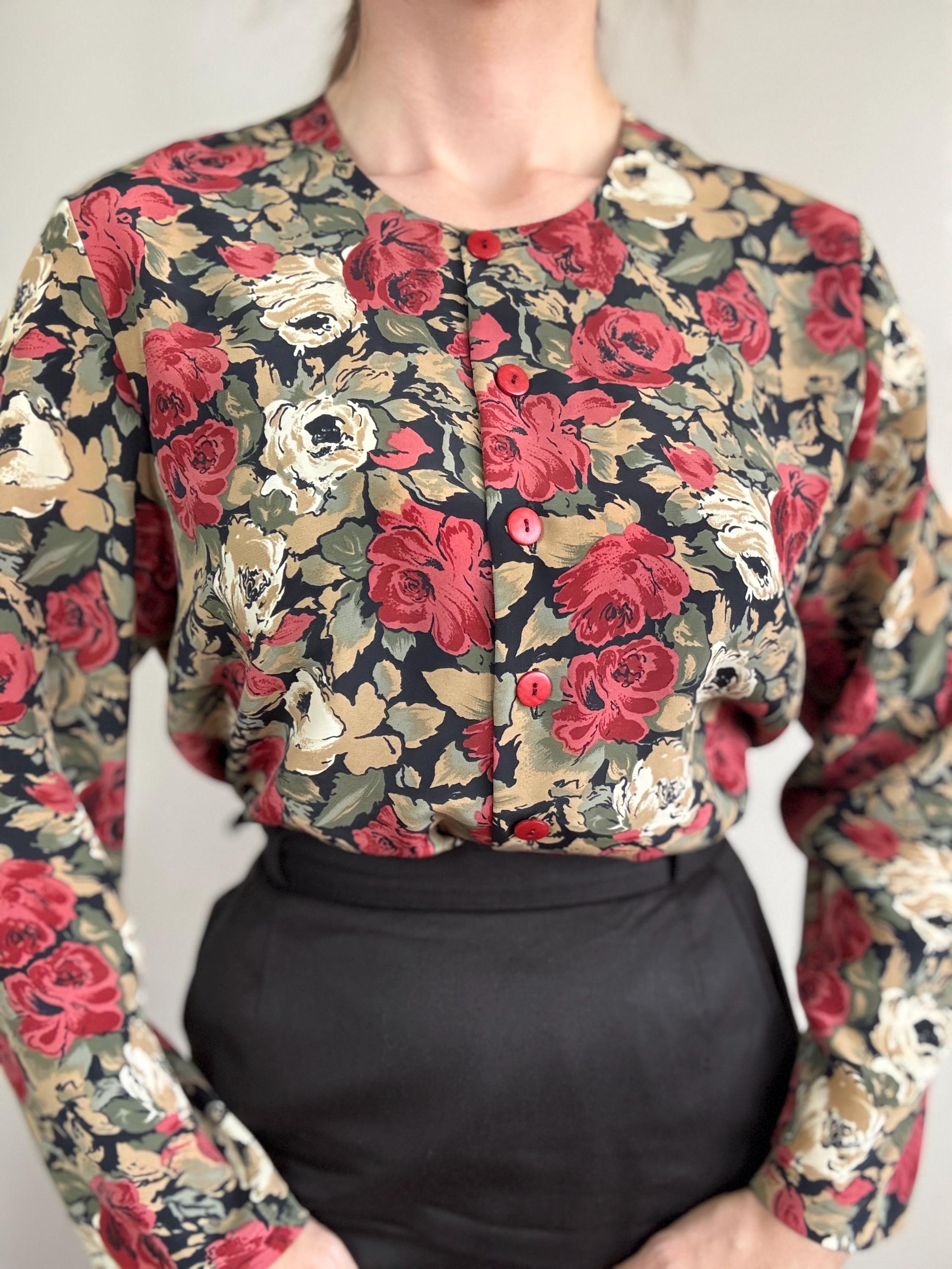Chemisier Tunique Femme Coton Fleuri Fait Main - Taille 42/44 - Vintage