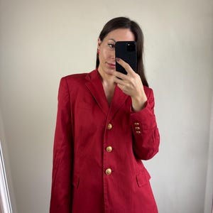 Vintage red cotton blazer with gold buttons, elegant and classy women’s jacket, size XL
