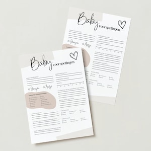 Baby voorspellingen | Invulkaart babyshower Printable | Neutraal/Beige | Babyshower activiteit | Leuke en originele invulkaart