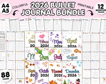 Modello di planner predefinito Bullet Journal 2026 con 88 pagine