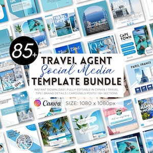 Travel Agent Social Media Template Bundle | Instagram story template | 85+Canva Editable Instagram Posts | Digital Download | 1080x1080px