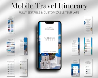 Greece Travel Itinerary Template | Mobile Trip Planner | Editable Canva Digital Planner