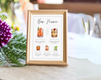 Wedding Bar Signature Drinks Menu | 8x10 Inches | Canva Editable | Instant Download