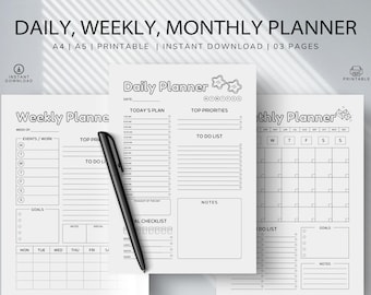 Daily Weekly Monthly Planner: Schedule Organizer (A4/A5) (Digital Download)